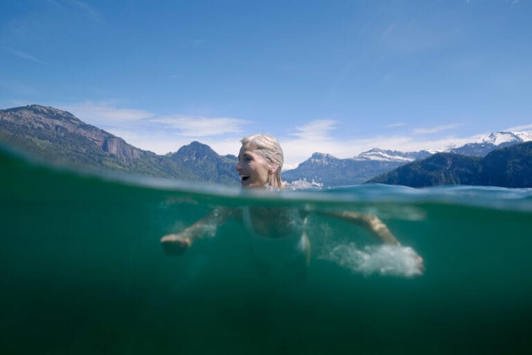 Woman swimming in Lake Lucerne